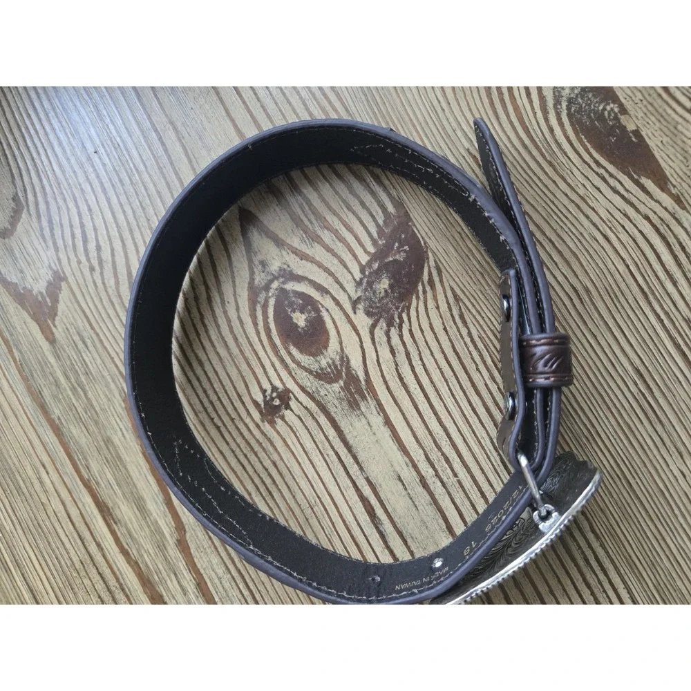 Ariat Rustic Distressed Brown Boy's 18 Leather Belt Antiqued Silver Floral